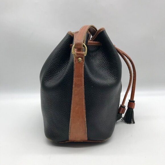 Dooney & Bourke Black & Brown Pebbled Grain Leather Vintage Bucket Bag - Picture 4 of 10